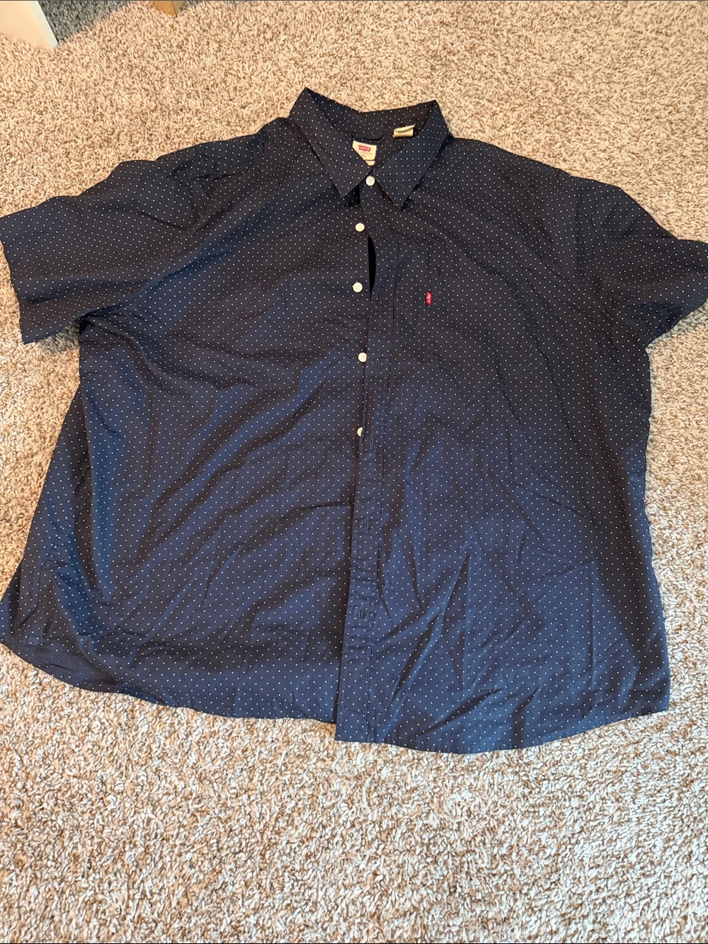 Levi's Navy Short-Sleeve Button-Up Shirt with Microdot Pattern